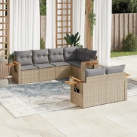7 Piece Garden Sofa Set with Cushions Grey Poly Rattan