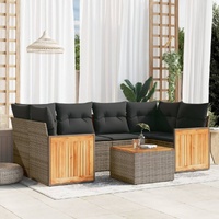 7 Piece Garden Sofa Set with Cushions Grey Poly Rattan