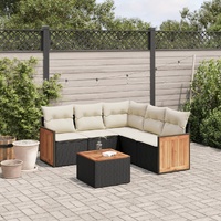 6 Piece Garden Sofa Set with Cushions Black Poly Rattan