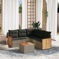 6 Piece Garden Sofa Set with Cushions Grey Poly Rattan