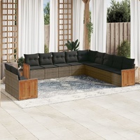 11 Piece Garden Sofa Set with Cushions Grey Poly Rattan