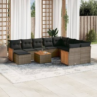 11 Piece Garden Sofa Set with Cushions Grey Poly Rattan