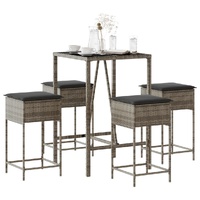 5 Piece Garden Bar Set with Cushions Grey Poly Rattan