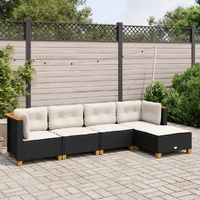 5 Piece Garden Sofa Set with Cushions Black Poly Rattan