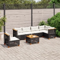 7 Piece Garden Sofa Set with Cushions Black Poly Rattan