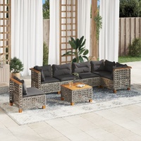 7 Piece Garden Sofa Set with Cushions Grey Poly Rattan