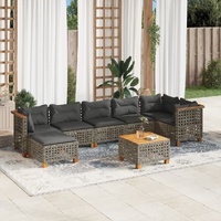 8 Piece Garden Sofa Set with Cushions Grey Poly Rattan