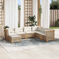 7 Piece Garden Sofa Set with Cushions Beige Poly Rattan