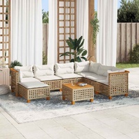 8 Piece Garden Sofa Set with Cushions Beige Poly Rattan
