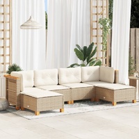 6 Piece Garden Sofa Set with Cushions Beige Poly Rattan