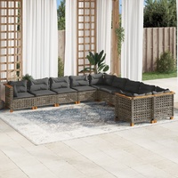 10 Piece Garden Sofa Set with Cushions Grey Poly Rattan