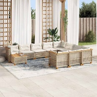 11 Piece Garden Sofa Set with Cushions Beige Poly Rattan