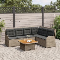 5 Piece Garden Lounge Set with Cushions Grey Poly Rattan