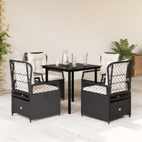 5 Piece Garden Dining Set with Cushions Black Poly Rattan