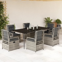 7 Piece Garden Dining Set with Cushions Grey Poly Rattan