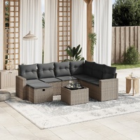8 Piece Garden Sofa Set with Cushions Grey Poly Rattan