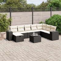 9 Piece Garden Sofa Set with Cushions Black Poly Rattan