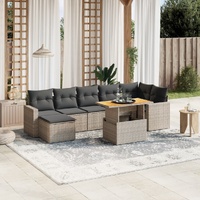 8 Piece Garden Sofa Set with Cushions Grey Poly Rattan