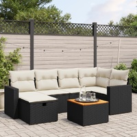 7 Piece Garden Sofa Set with Cushions Black Poly Rattan