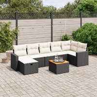 8 Piece Garden Sofa Set with Cushions Black Poly Rattan