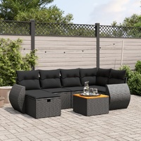 7 Piece Garden Sofa Set with Cushions Black Poly Rattan