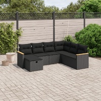 7 Piece Garden Sofa Set with Cushions Black Poly Rattan