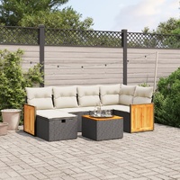 7 Piece Garden Sofa Set with Cushions Black Poly Rattan