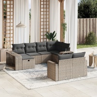 10 Piece Garden Sofa Set with Cushions Grey Poly Rattan