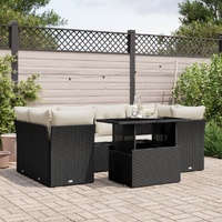 7 Piece Garden Sofa Set with Cushions Black Poly Rattan