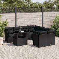 9 Piece Garden Sofa Set with Cushions Black Poly Rattan