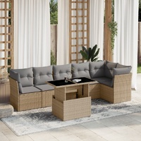 7 Piece Garden Sofa Set with Cushions Beige Poly Rattan