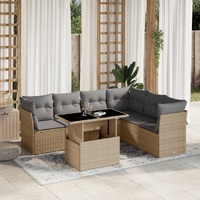 7 Piece Garden Sofa Set with Cushions Beige Poly Rattan