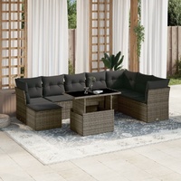 9 Piece Garden Sofa Set with Cushions Grey Poly Rattan