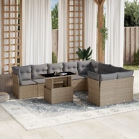 10 Piece Garden Sofa Set with Cushions Beige Poly Rattan