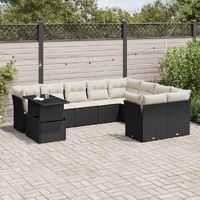 10 Piece Garden Sofa Set with Cushions Black Poly Rattan