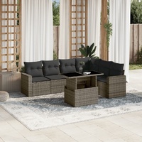 7 Piece Garden Sofa Set with Cushions Grey Poly Rattan