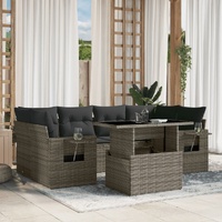 7 Piece Garden Sofa Set with Cushions Grey Poly Rattan