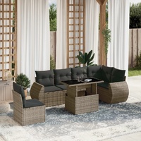 7 Piece Garden Sofa Set with Cushions Grey Poly Rattan