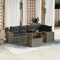 6 Piece Garden Sofa Set with Cushions Grey Poly Rattan