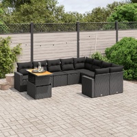 10 Piece Garden Sofa Set with Cushions Black Poly Rattan