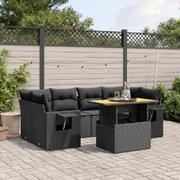 7 Piece Garden Sofa Set with Cushions Black Poly Rattan