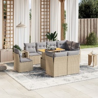 9 Piece Garden Sofa Set with Cushions Beige Poly Rattan