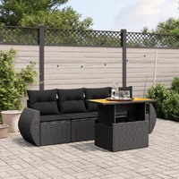 5 Piece Garden Sofa Set with Cushions Black Poly Rattan
