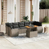 8 Piece Garden Sofa Set with Cushions Grey Poly Rattan