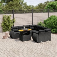 9 Piece Garden Sofa Set with Cushions Black Poly Rattan