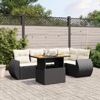 6 Piece Garden Sofa Set with Cushions Black Poly Rattan