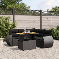 6 Piece Garden Sofa Set with Cushions Black Poly Rattan