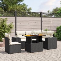 6 Piece Garden Sofa Set with Cushions Black Poly Rattan