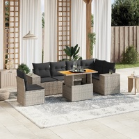 7 Piece Garden Sofa Set with Cushions Grey Poly Rattan