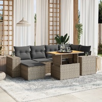 7 Piece Garden Sofa Set with Cushions Grey Poly Rattan